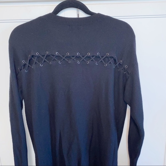 Splendid | Bleeker Cashmere Blend Pullover Sweater L/Sleeve Lace-Up Back Black M - Picture 10 of 16